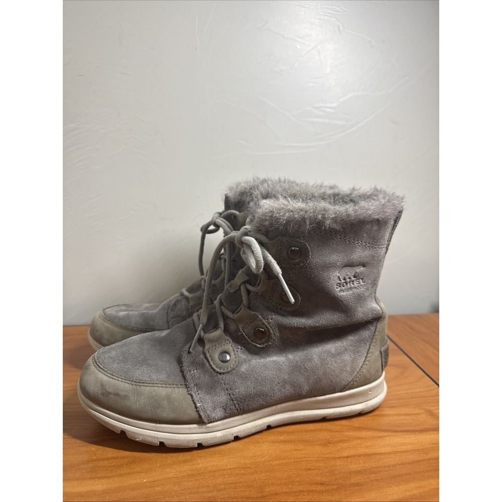 Sorel Women's Gray Suede Leather Explorer Joan Winter Boots Size 10 Lace Up
